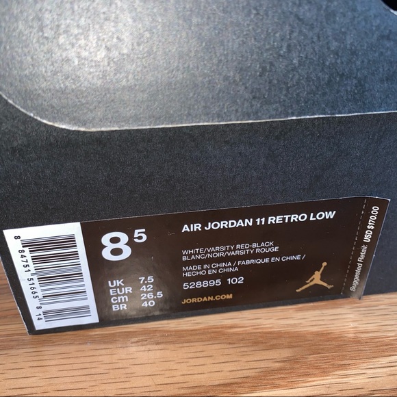 Nike Air Jordan 11 Retro Low Varsity Red (Cherry) 2016 Sneakers - Picture 8 of 8